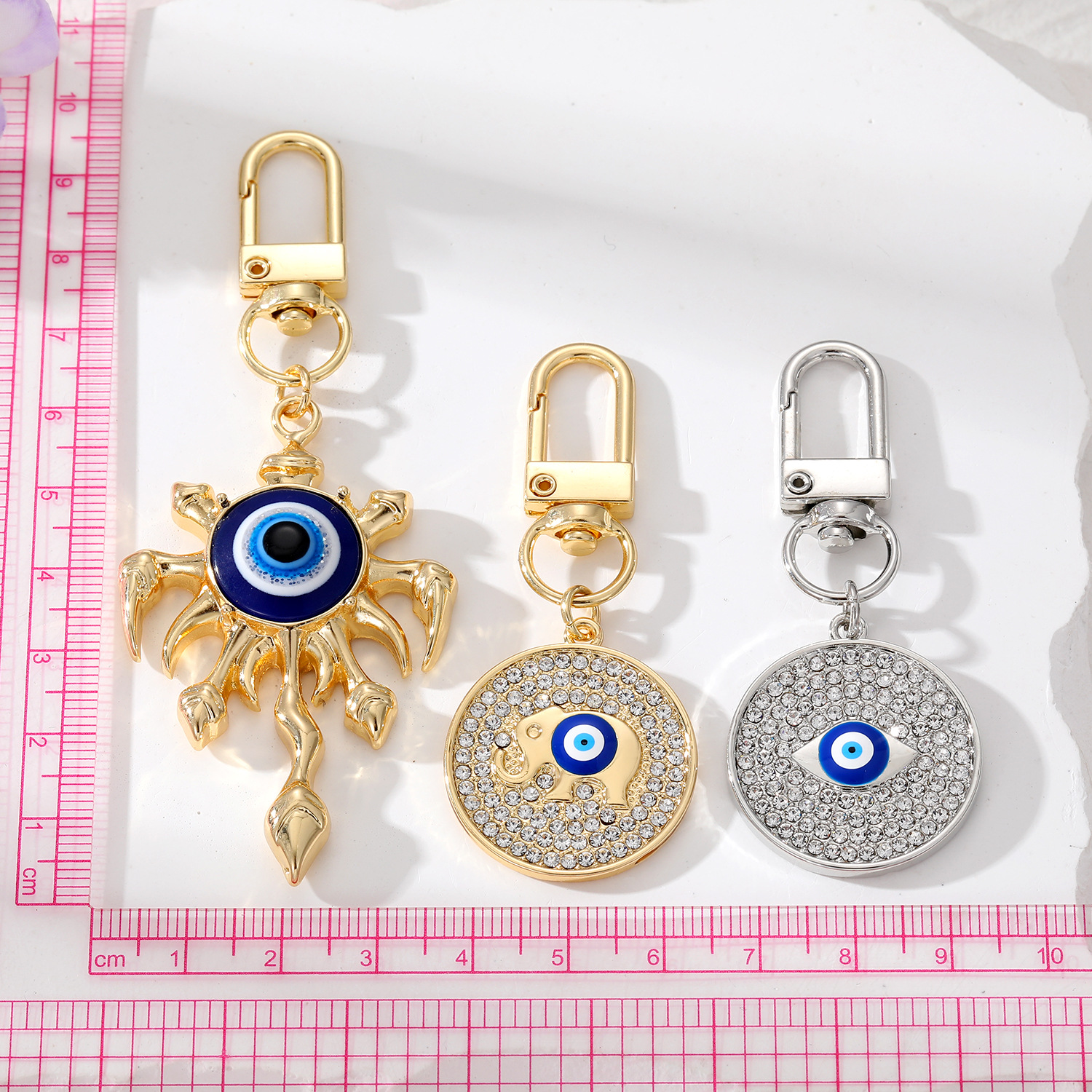 Turkish Evil Eye Hamsa Hand Elephant Keychain Key rings Zircon Fatima Blue Eye Bag Car Charms Accessories Jewelry