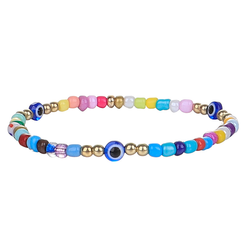 Evil Turkish Eye Bracelet Handmade Rope Chain Colorful Crystal Rice Beaded Elasticity Bracelets for Women Mens Jewelry
