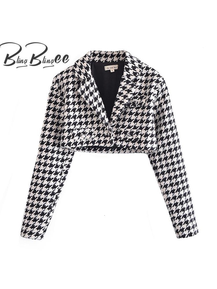 Women's Suits Blazers BlingBlingee Spring Woman Traf Coats Casual Crop Tops Three Buttons Thick Slim Tweed Woolen Houndstooth Jacket 221117