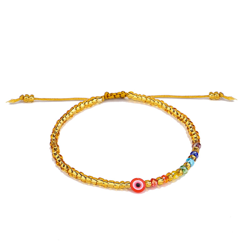 Evil Turkish Eye Bracelet Handmade Rope Chain Colorful Crystal Rice Beaded Braided Bracelets for Women Mens Jewelry