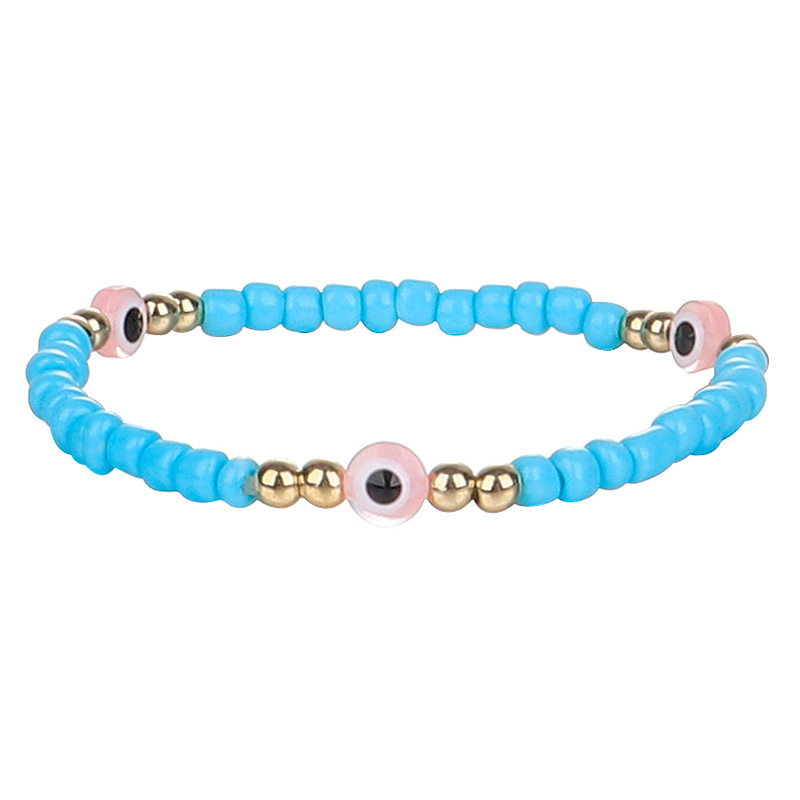 Evil Turkish Eye Bracelet Handmade Rope Chain Colorful Crystal Rice Beaded Elasticity Bracelets for Women Mens Jewelry