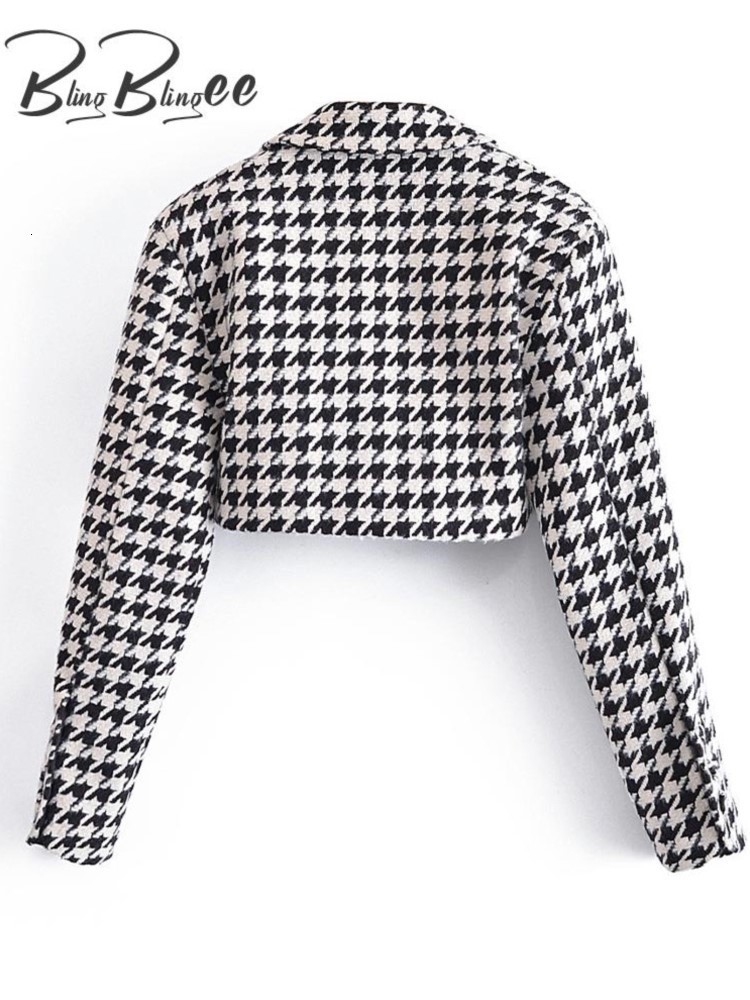 Women's Suits Blazers BlingBlingee Spring Woman Traf Coats Casual Crop Tops Three Buttons Thick Slim Tweed Woolen Houndstooth Jacket 221117