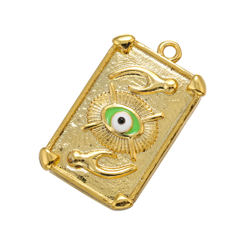 Gold Square Fatima Hand Evil Eye Charm Pendant for Jewelry Making