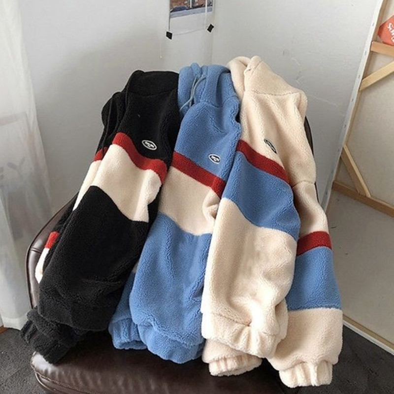 Mens Hoodies: Fleece Patchwork Stripe Hooded Coats For Men