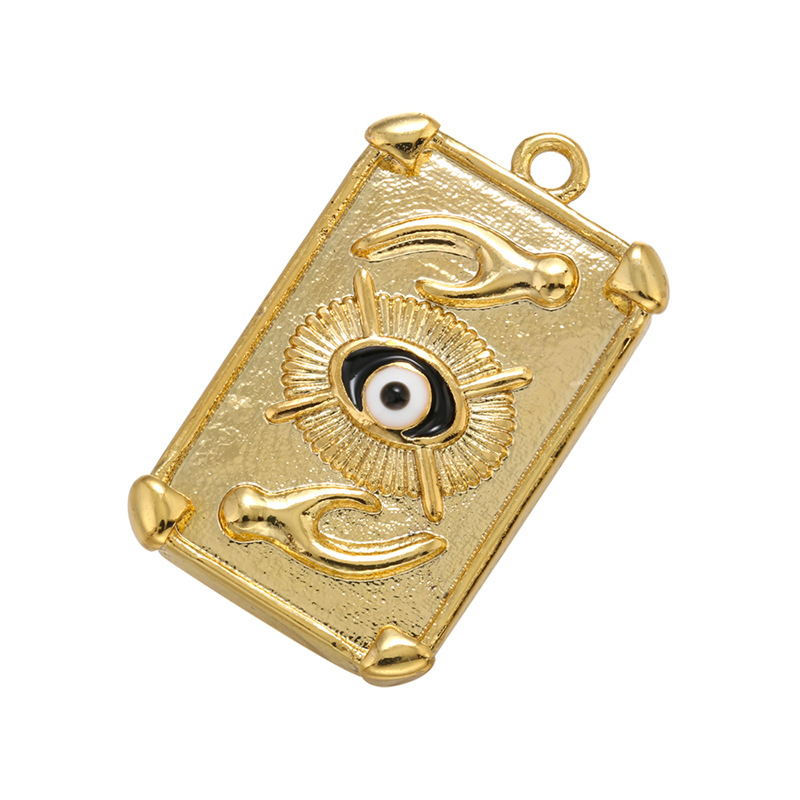 Gold Square Fatima Hand Evil Eye Charm Pendant for Jewelry Making