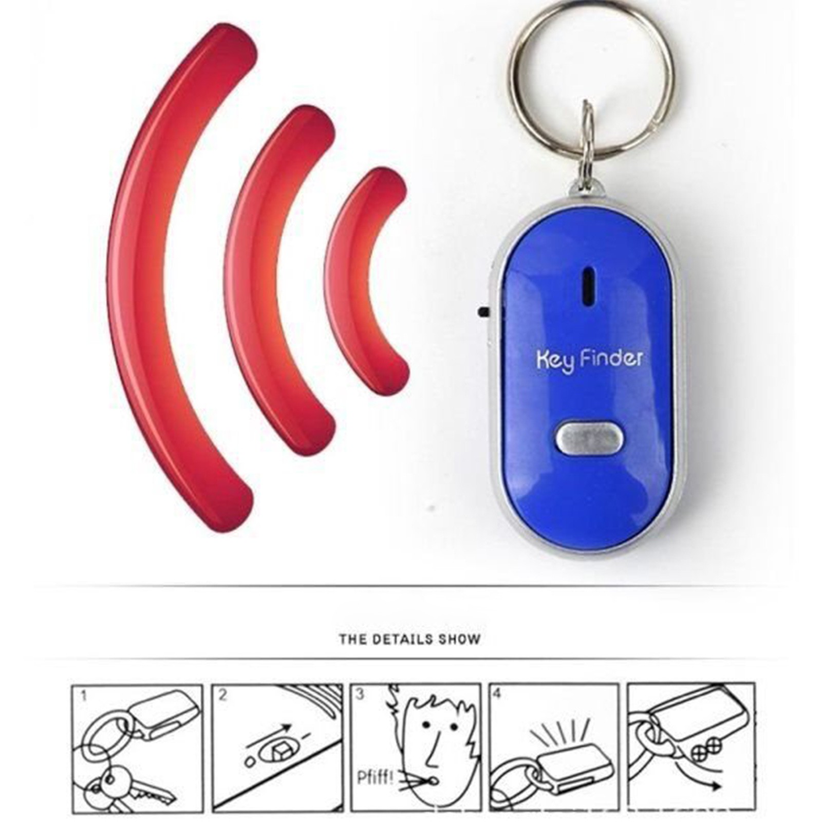 LED Whistle Key Finder Flashing Beeping Sound Control Alarm Anti-Lost Key Locator Finder Tracker with KeyRing Mini Keychain