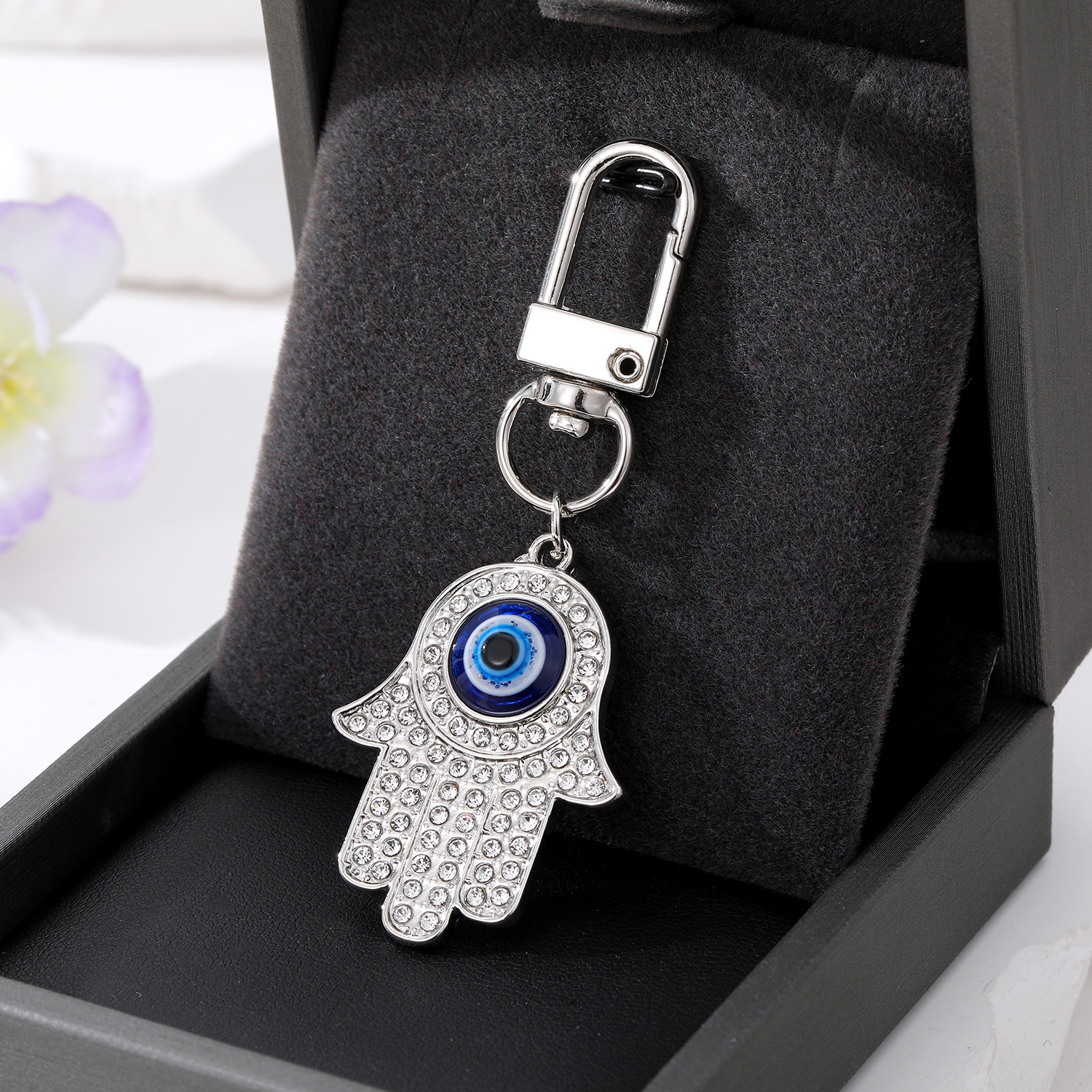 Zircon Golden Evil Eye Hamsa Hand Keychain Key rings For Friend Couple Blue Eye Fatima Bag Car Keyring Accessory