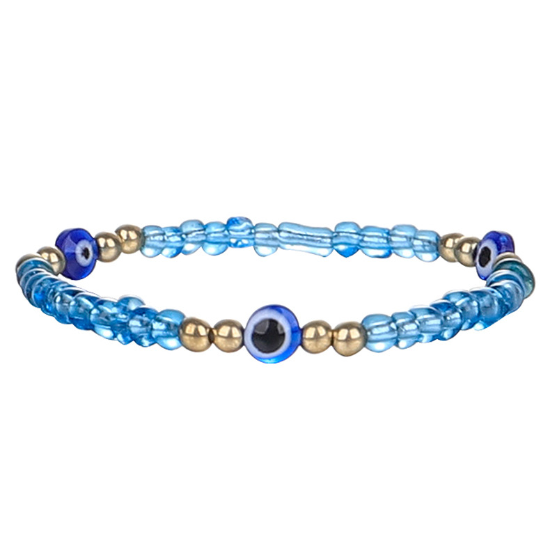 Evil Turkish Eye Bracelet Handmade Rope Chain Colorful Crystal Rice Beaded Elasticity Bracelets for Women Mens Jewelry
