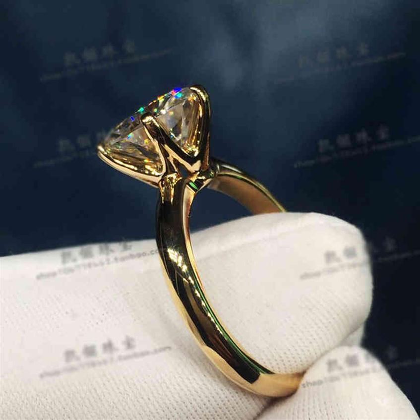 Yanhui Have 18k Rgp Pure Solid Yellow Gold Ring Luxury Round Solitaire 8mm 2 0ct Lab Diamond Wedding Rings for Women Zsr169226p