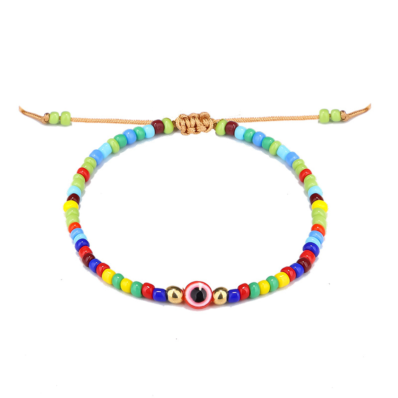 Evil Turkish Eye Bracelet Handmade Rope Chain Colorful Crystal Rice Beaded Braided Bracelets for Women Mens