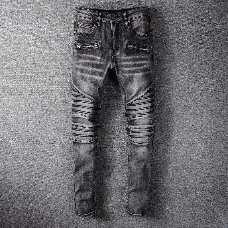 Men's Jeans European and American street smoke grey splicing youth trend slim motorcycle pants multi pocket Steel seal on back pocket B, Smoky gray
Men's Jeans European and American street smoke grey splicing youth trend slim motorcycle pants multi pocket Steel seal on back pocket B, Smoky gray