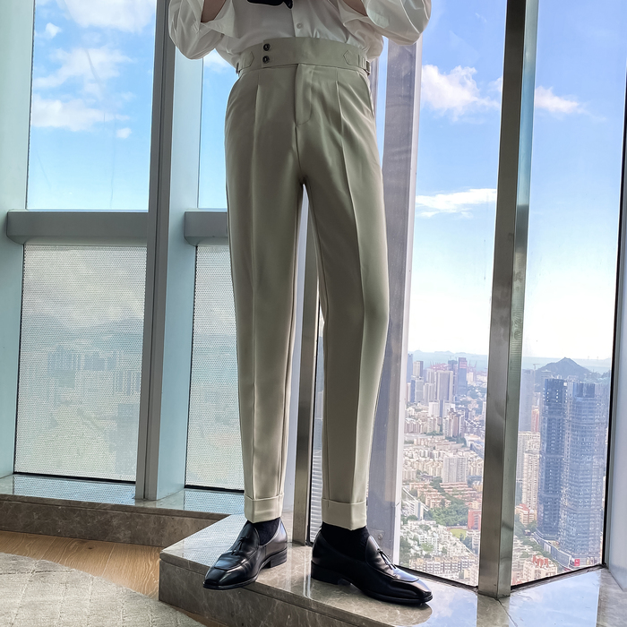 Mens Pants Fall Business Dress Solid Color Temperament Trousers British Casual Slim Suit High Waist Wedding Streetwear 221117