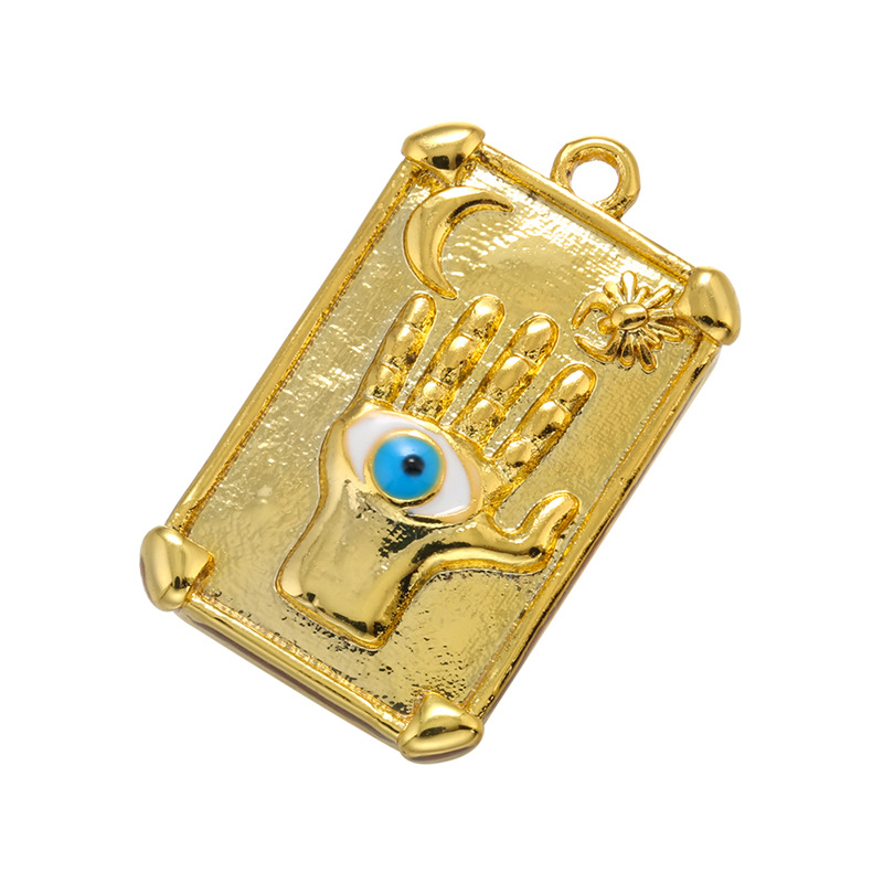 Gold Square Fatima Hand Evil Eye Charm Pendant for Jewelry Making