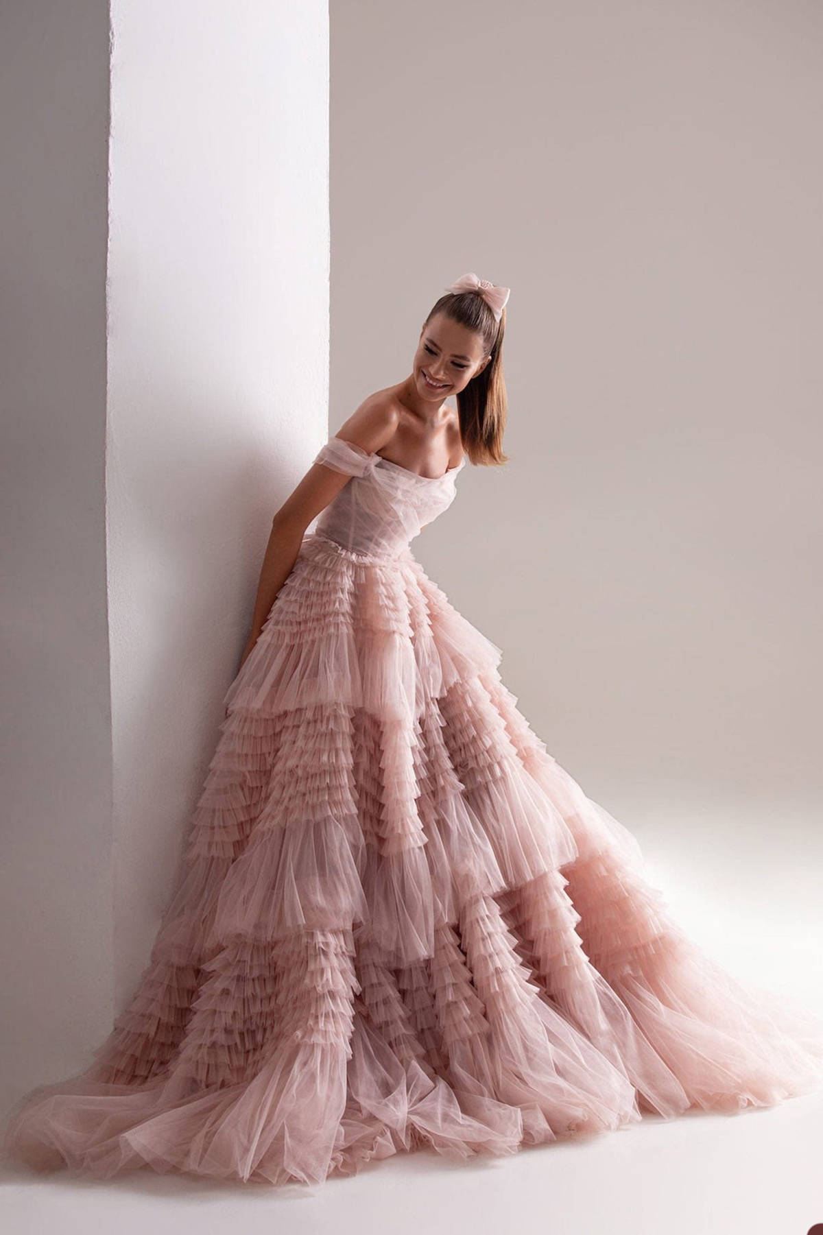 Pirncess Pink Prom Dresses Multilayered Ruffles Party Dresses Strapless Ruched Custom Made Evening Dress