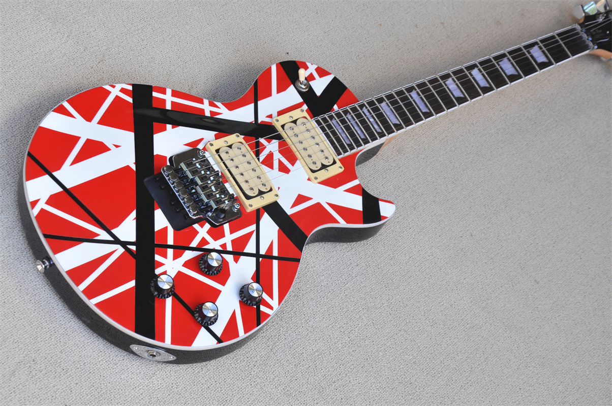 Custom Red White Stripes Electric guitar black open humbucke Tremolo Bridge Mahogany body rosewood fretboard with shell inlay multiple binding
Custom Red White Stripes Electric guitar black open humbucke Tremolo Bridge Mahogany body rosewood fretboard with shell inlay multiple binding
