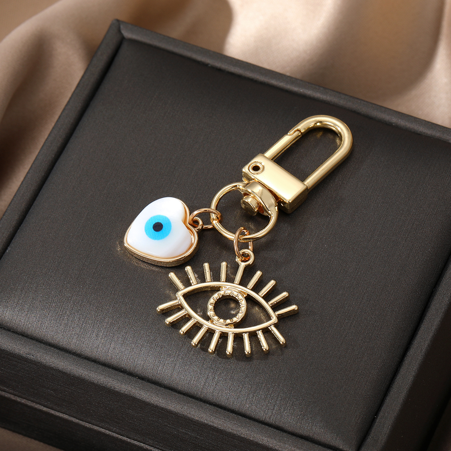 Shell Heart Evil Eye Hamsa Hand Keychain Key ringS Blue Eye Bag Car Bag pendant KeyRing Accessory