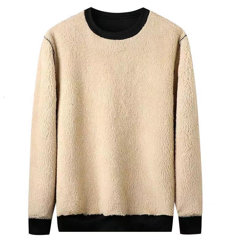Mens Hoodies Sweatshirts Autumn Winter Fleece Thick Solid Color Bunched Sleeves Coldproof Warm Clothes Oneck Loose Hoodless Top M5xl 221117