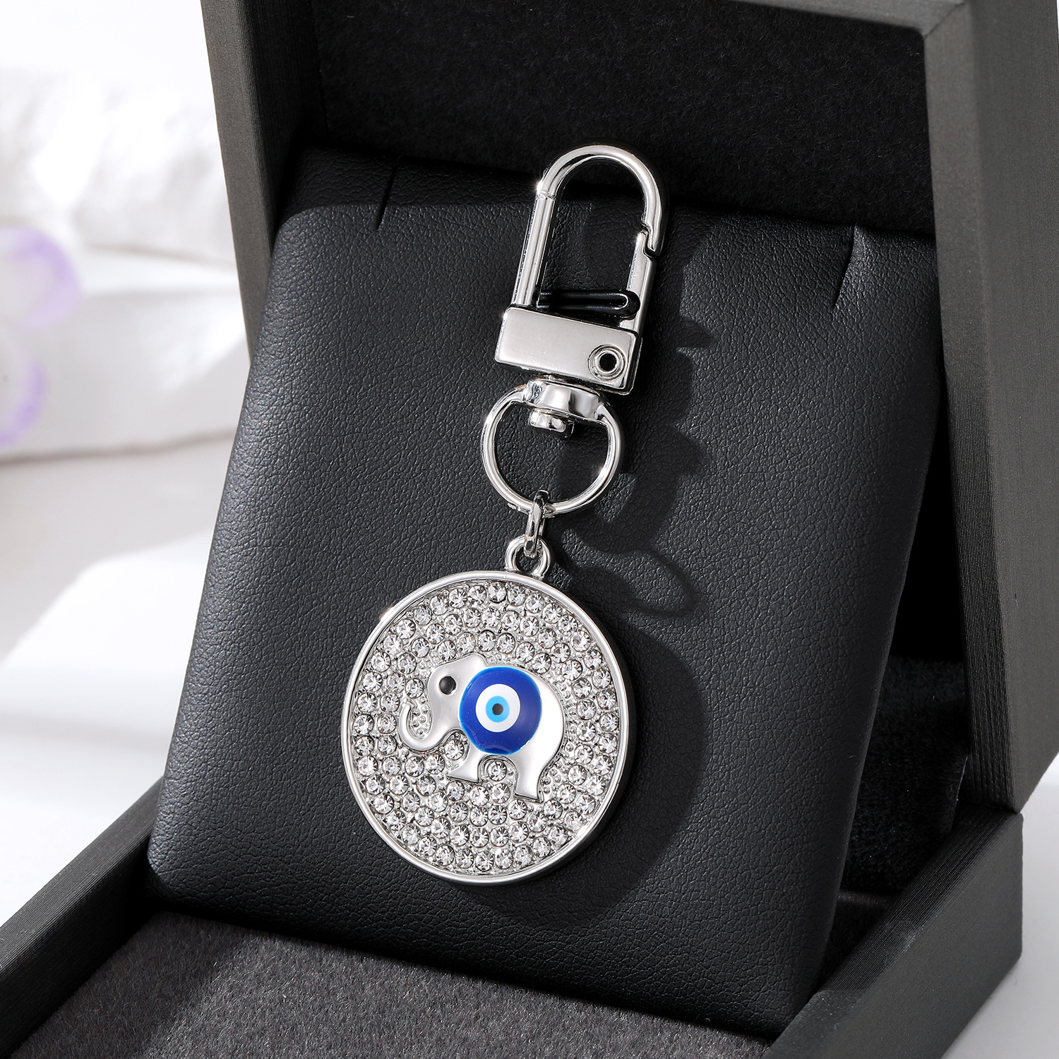 Turkish Evil Eye Hamsa Hand Elephant Keychain Key rings Zircon Fatima Blue Eye Bag Car Charms Accessories Jewelry