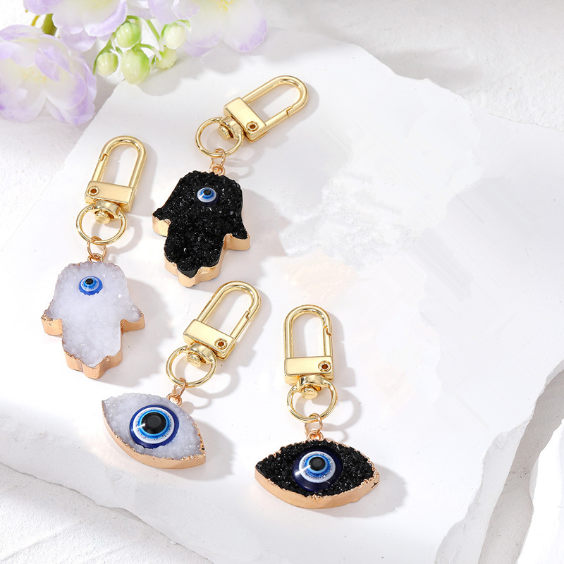Evil Eye Keychain Resin Druzy Drusy Pendant Keyring Necklace Women Lucky Turkish Key Ring Car Key Chains Ring Holde