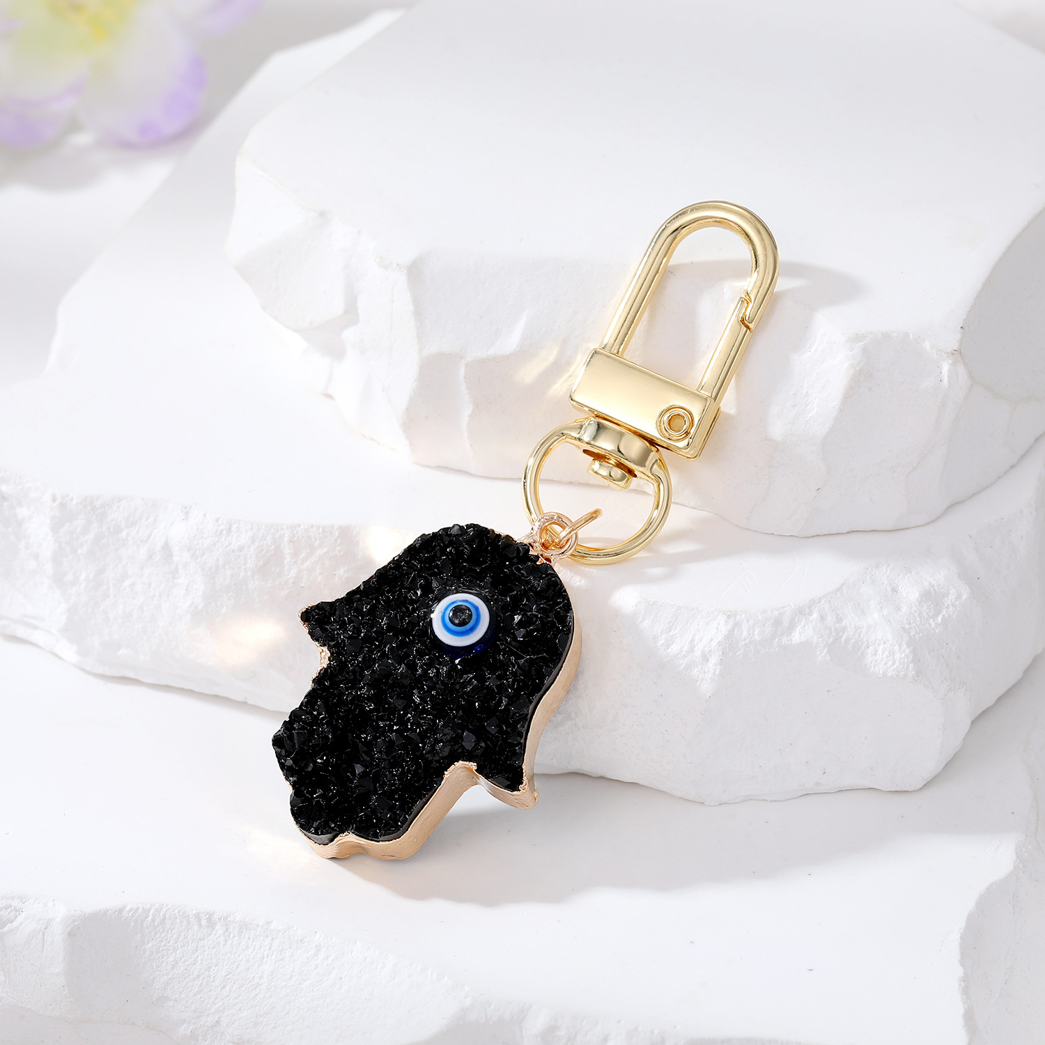 Evil Eye Keychain Resin Druzy Drusy Pendant Keyring Necklace Women Lucky Turkish Key Ring Car Key Chains Ring Holde