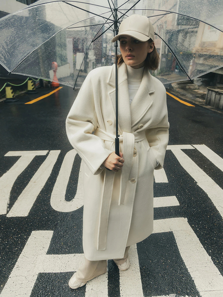 Womens Wool Blends Winter Women Elegant Long Woolen Coat With Belt Solid Casual Double Breasted Chic Outerwear Ladies Overcoat Female Clothes 221117