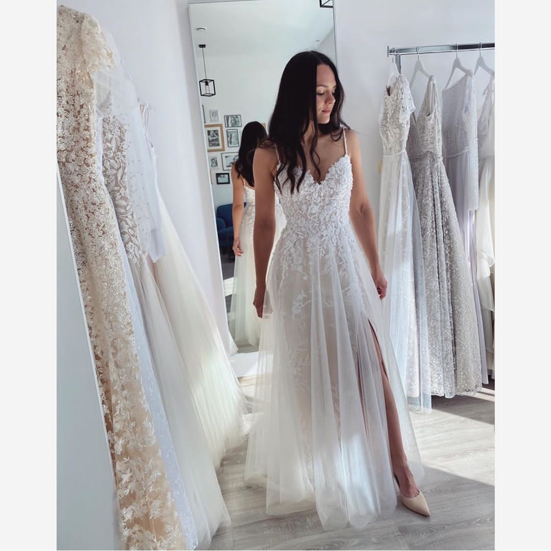 Beach Wedding Boho Vintage Spaghetti Strap Side Slit For Women Brides Dress Gorgeous Tulle Sleeveless Custom Made