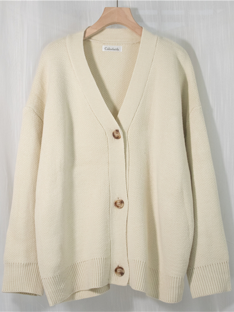 Women's Knits Tees Colorfaith V-Neck Buttons Cardigans Oversized Fashionable Korean Lady Winter Spring Sweaters Knitwears SWC18190 221117