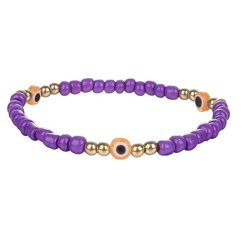 Evil Turkish Eye Bracelet Handmade Rope Chain Colorful Crystal Rice Beaded Elasticity Bracelets for Women Mens Jewelry
