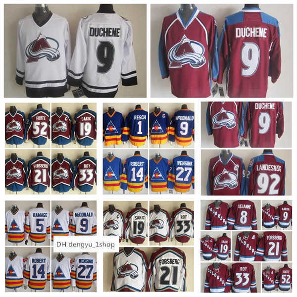 Fashion Retro Jersey 33 Patrick Roy 52 Adam Foote 9 Lanny McDonald 19 Joe Sakic Mens Vintage Stitched Hockey Avalanches Jerseys, White
Fashion Retro Jersey 33 Patrick Roy 52 Adam Foote 9 Lanny McDonald 19 Joe Sakic Mens Vintage Stitched Hockey Avalanches Jerseys, White