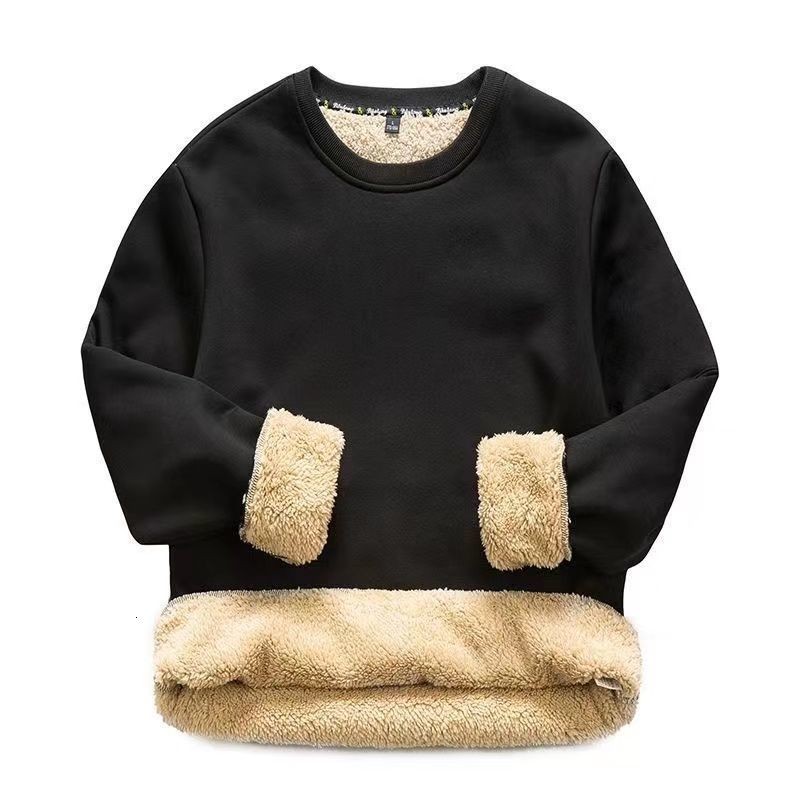 Mens Hoodies Sweatshirts Autumn Winter Fleece Thick Solid Color Bunched Sleeves Coldproof Warm Clothes Oneck Loose Hoodless Top M5xl 221117