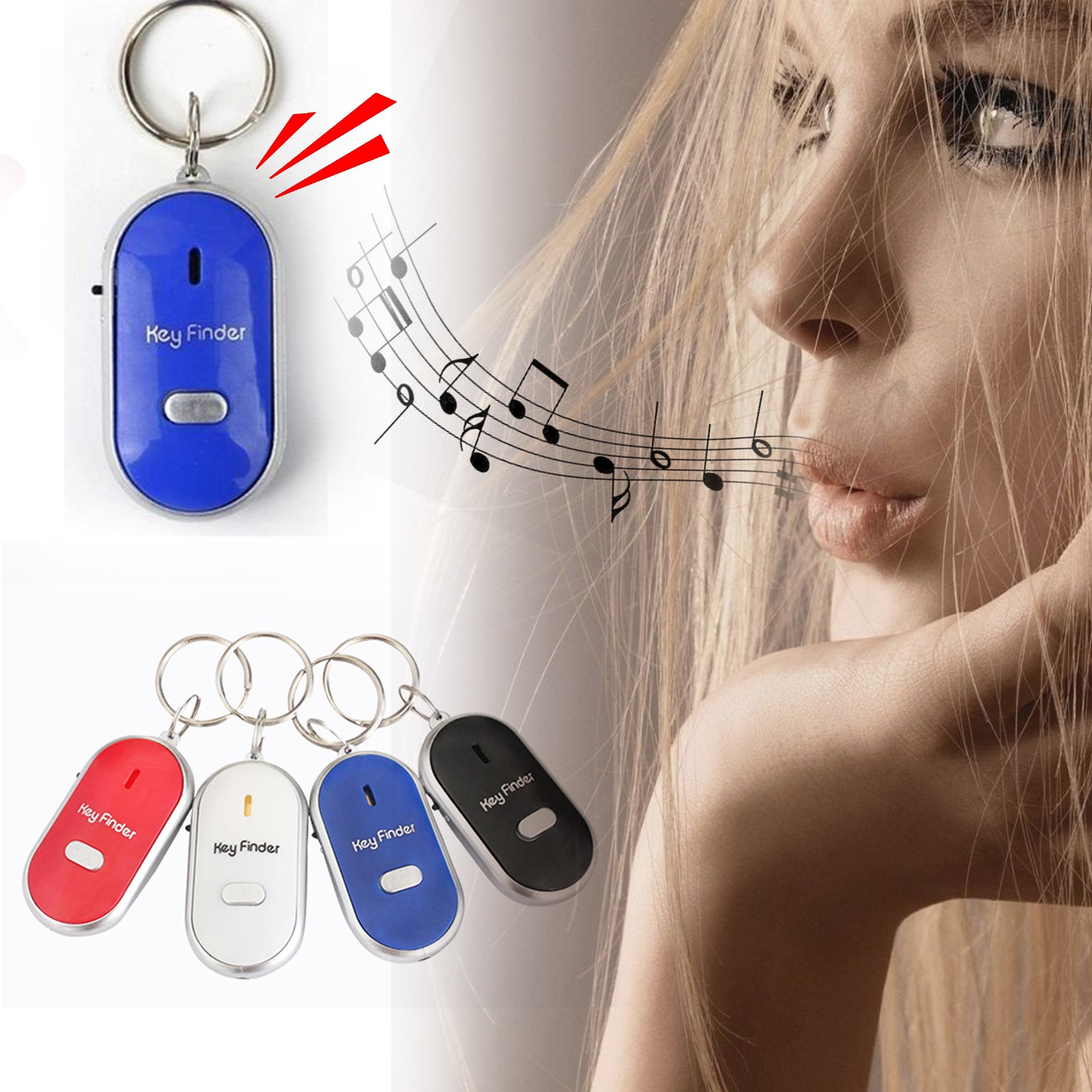 LED Whistle Key Finder Flashing Beeping Sound Control Alarm Anti-Lost Key Locator Finder Tracker with KeyRing Mini Keychain