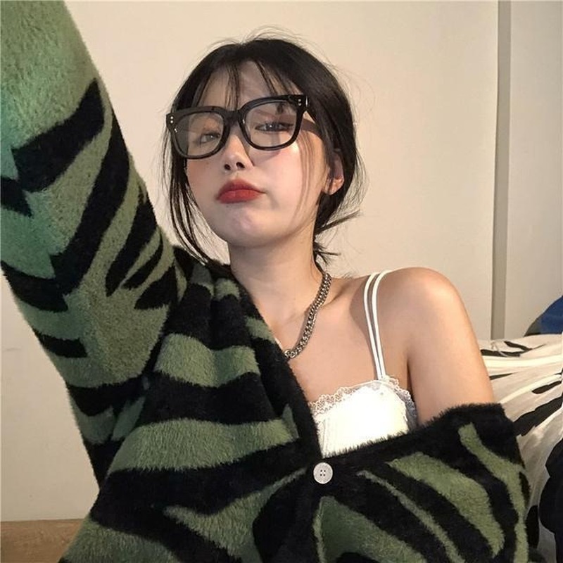Women's Knits Tees Women Cardigan Zebra Pattern V-neck Loose Casual All-match Single Breasted Knitted Sweater Korean Style Ulzzang Autumn Outwear