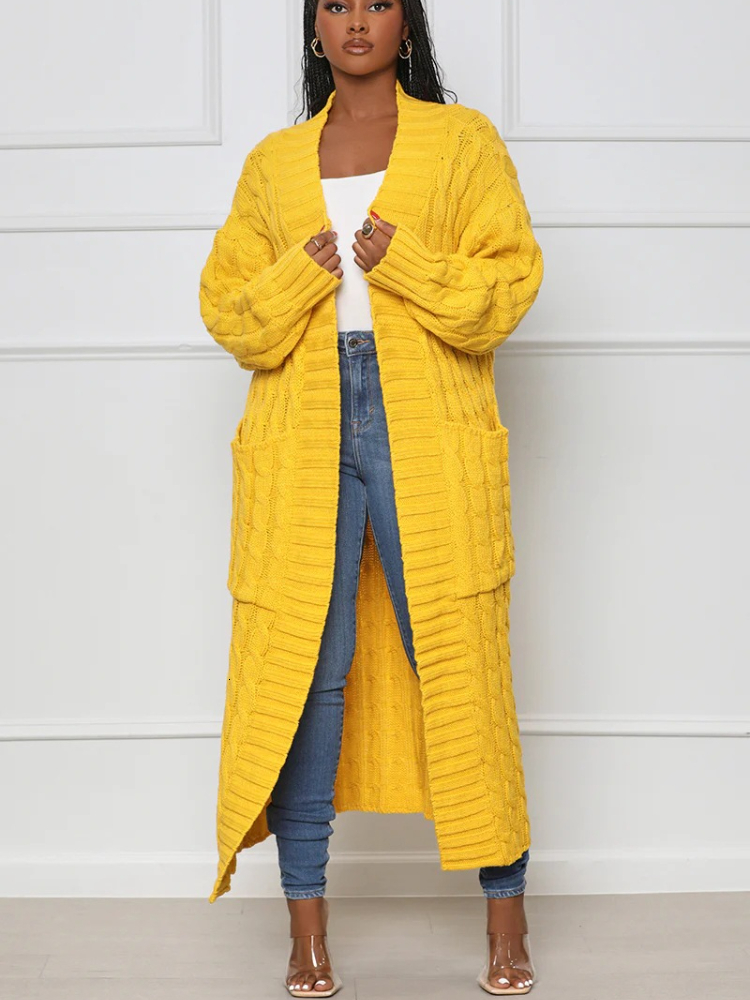 Women's Knits Tees Kintted Cardigan Women Long Jacket Autumn Winter Green Crochet Loose Sleeve Woman Sweater Warm Jumper Causal Cardigans 221117