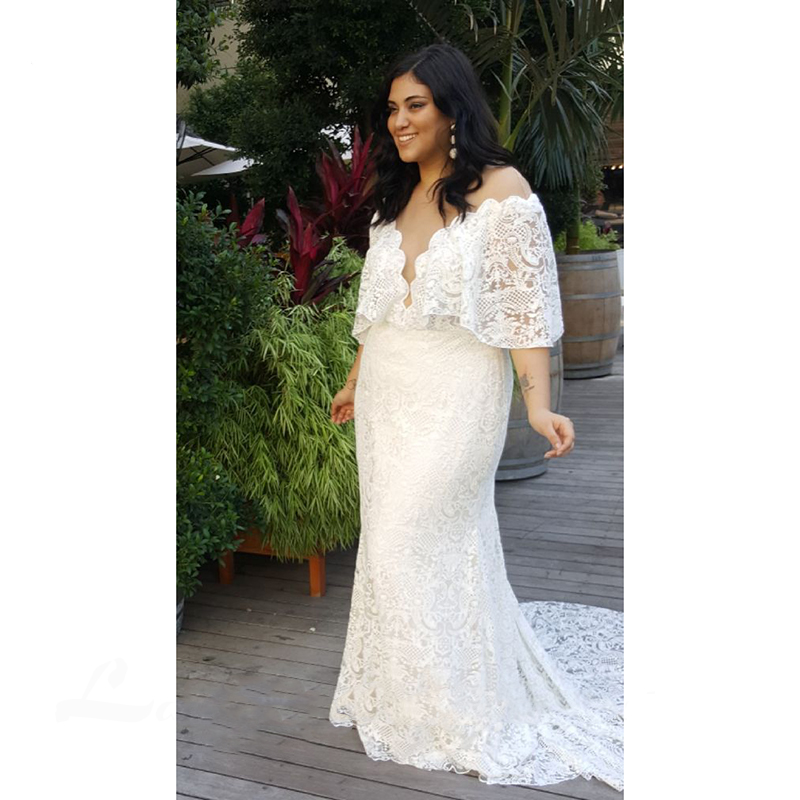 Plus Size Dress Mermaid Wedding Gowns Off the Shoulder Vintage Lace Bride Dresses vestido noiva robe de mariee