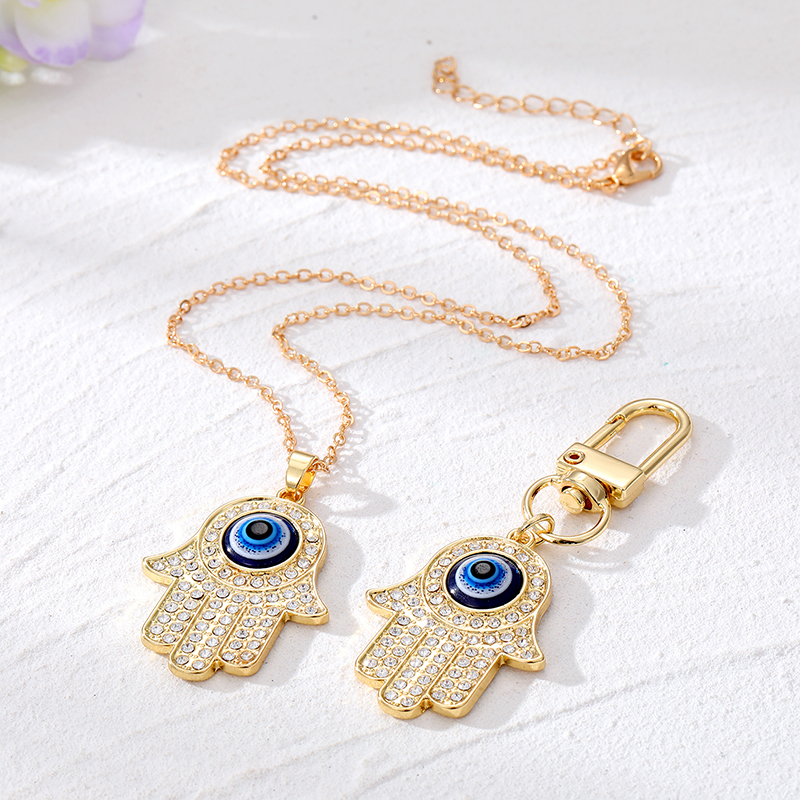 Zircon Golden Evil Eye Hamsa Hand Keychain Key rings For Friend Couple Blue Eye Fatima Bag Car Keyring Accessory