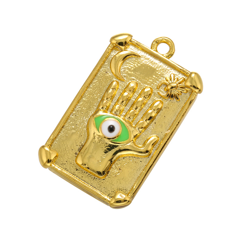 Gold Square Fatima Hand Evil Eye Charm Pendant for Jewelry Making