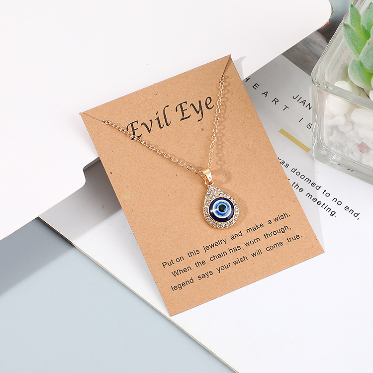 Crystal Hand Hamsa Evil Eye Necklace For WomenTurkish Blue Eye Sweater Clavicle Chain Jewelry