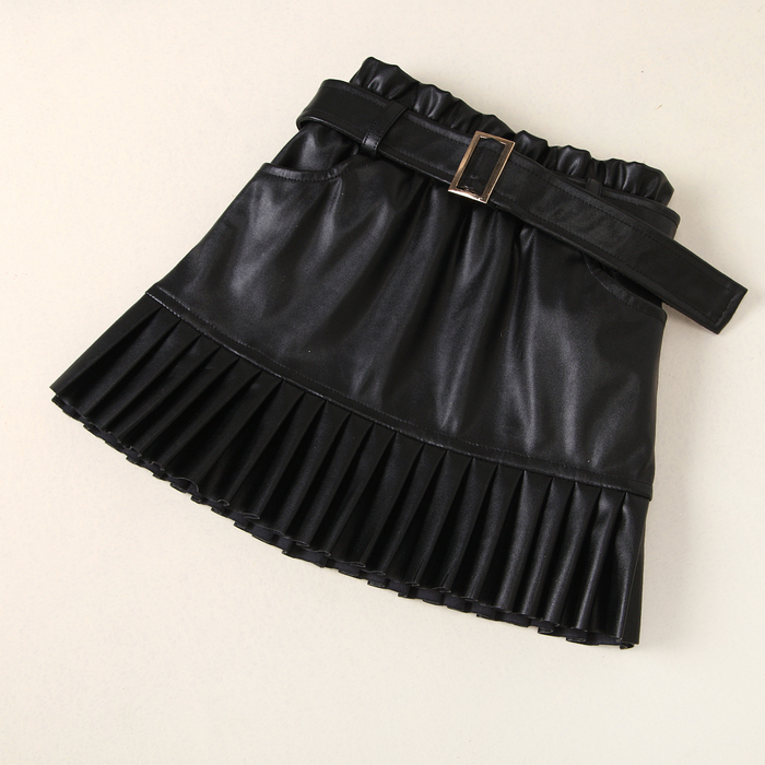 Clothing Sets 2 7Y Baby Girls Clothes Set Summer Fall Children Mesh Puff Sleeve Tops and PU Leather Pleated Skirt Fashion Kids Outfits 221118