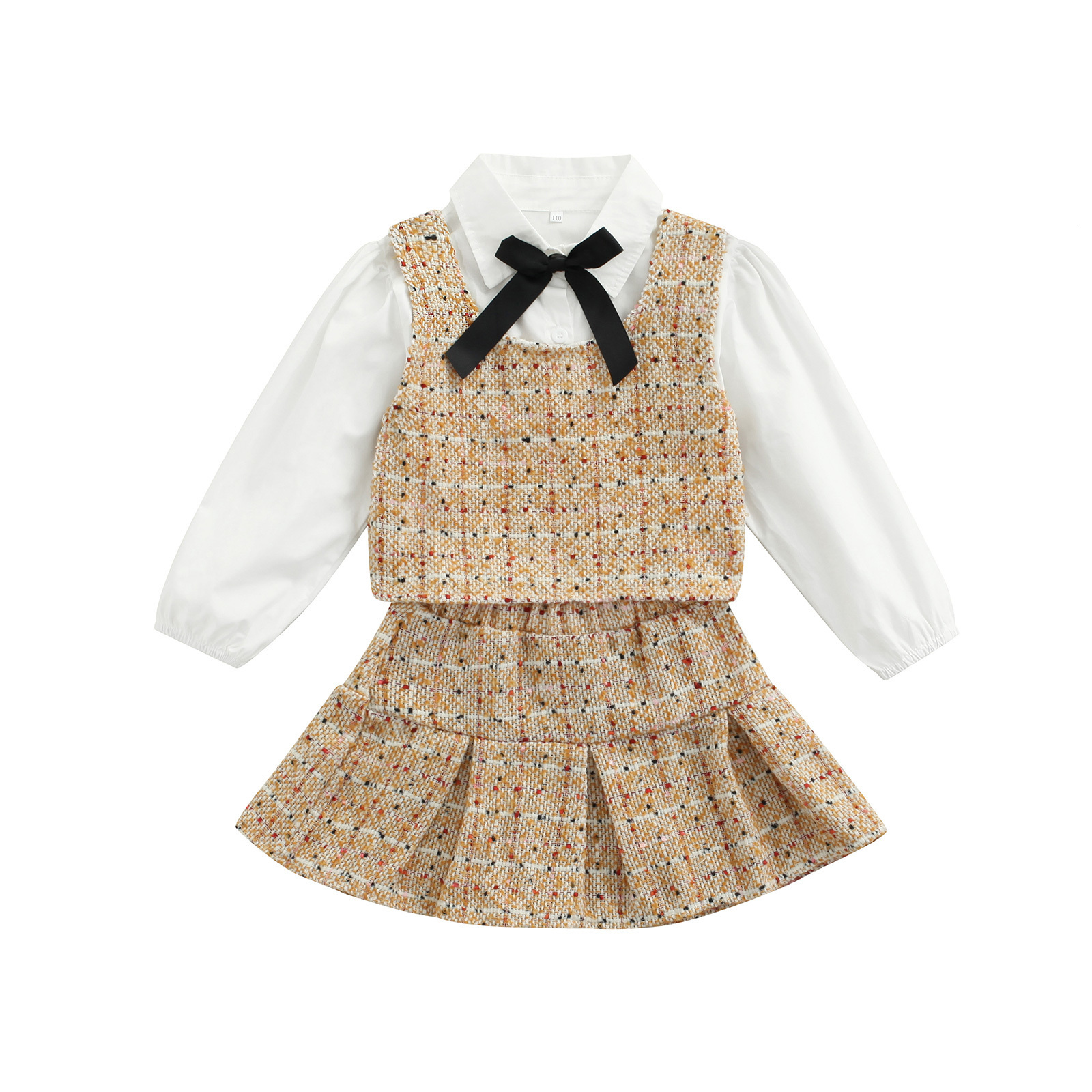 Clothing Sets 3Pcs Girls Skirt Set Solid Color Long Sleeve Shirt Plaid Vest Elastic Waist Outfits for Kids 1 6 Years 221118