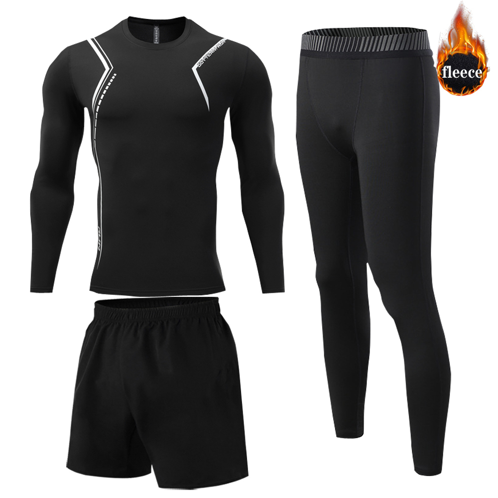 Men's Thermal Underwear Winter 3 Piece Thermal Underwear Boys and Men Warm First Layer Men's Sports Rashgard Fleece Compression Second Skin 