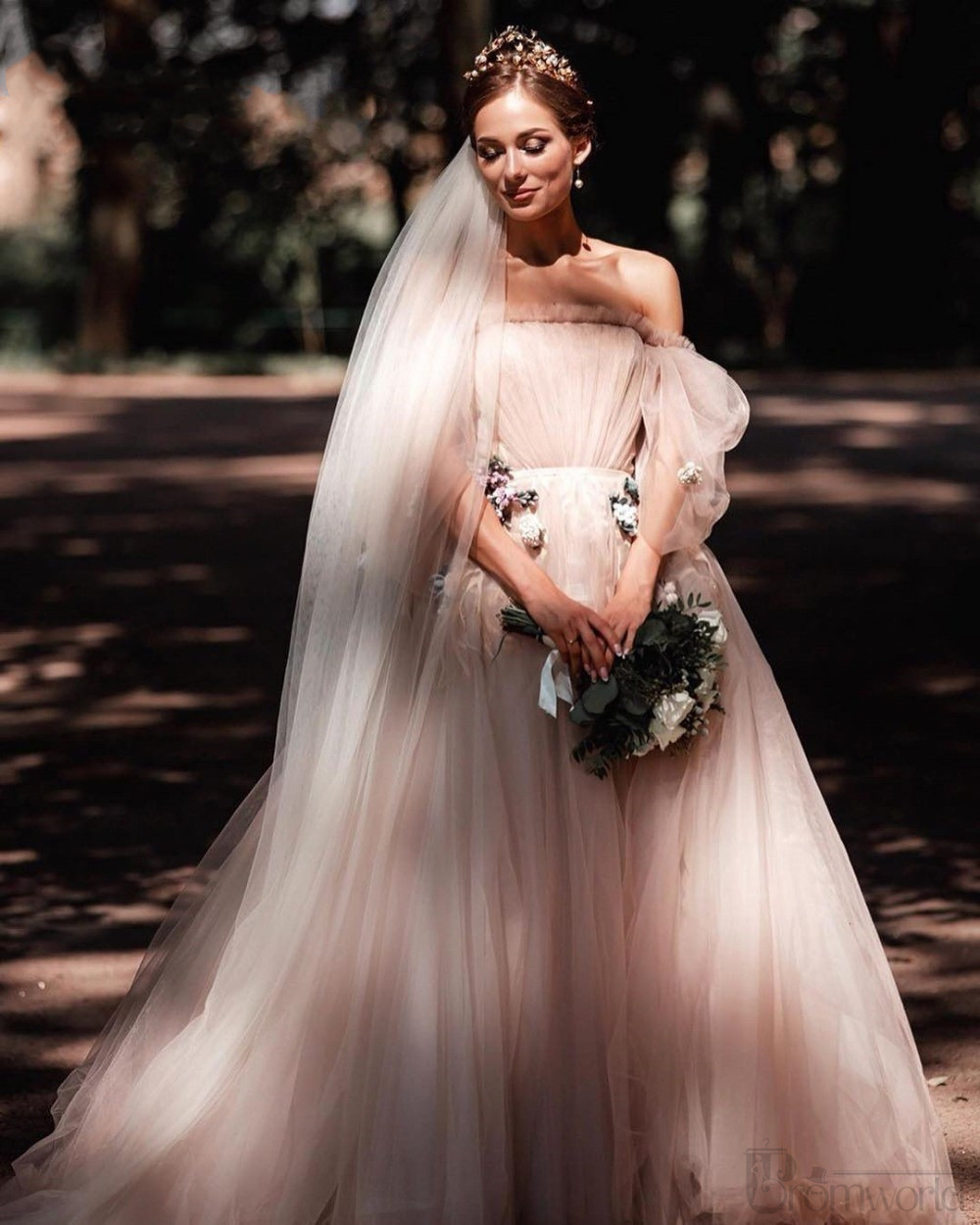 Princess Dresses New A-e Tulle Wedding Gowns Strapless wers vestidos novia Bride Dress robe de mariee
