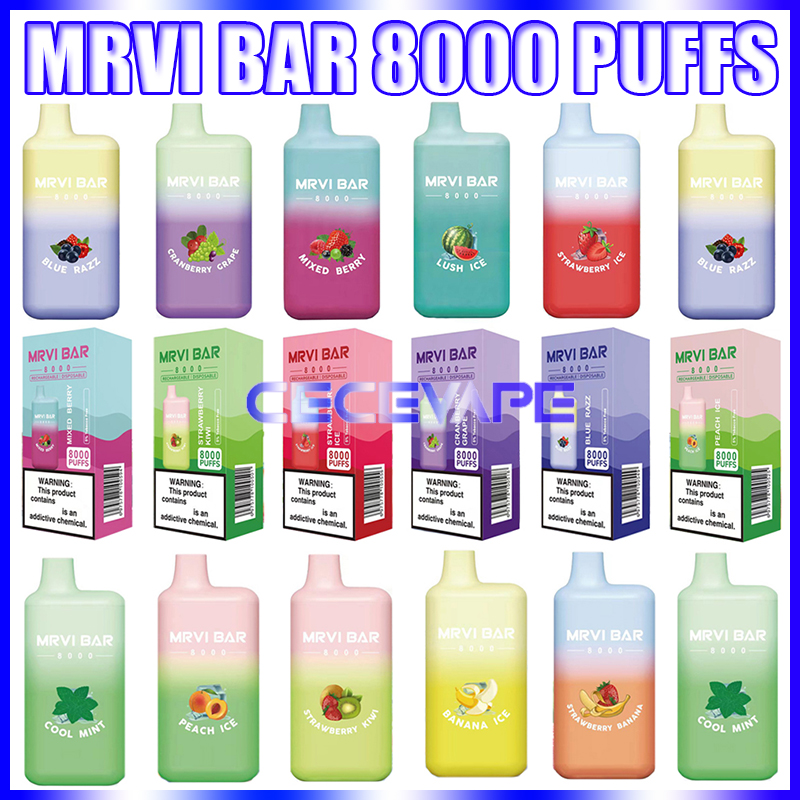 Original Mrvi Bar 8000 Puffs Disposable Vape Pen E Cigarette With Rechargeable 650mAh Battery Prefilled 16ml Pod Big Vapor Elf Box Kit
Original Mrvi Bar 8000 Puffs Disposable Vape Pen E Cigarette With Rechargeable 650mAh Battery Prefilled 16ml Pod Big Vapor Elf Box Kit