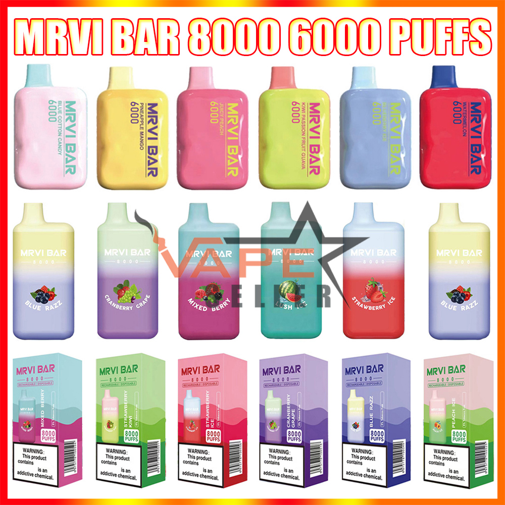 Original Mrvi Bar 8000 6000 Puffs Disposable Vape Pen E Cigarette With Rechargeable 650mAh Battery Prefilled 15ml 13ml Pods Big Vapor Puff Elf Box
Original Mrvi Bar 8000 6000 Puffs Disposable Vape Pen E Cigarette With Rechargeable 650mAh Battery Prefilled 15ml 13ml Pods Big Vapor Puff Elf Box