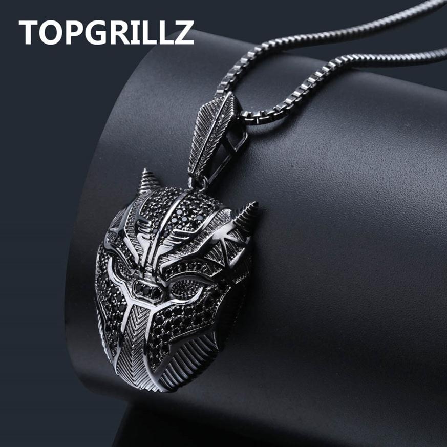 TOPGRILLZ Hip Hop Black Panther Iced Out Pendant Necklace Men Jewelry Gifts With Box Chain 24 Q11072750