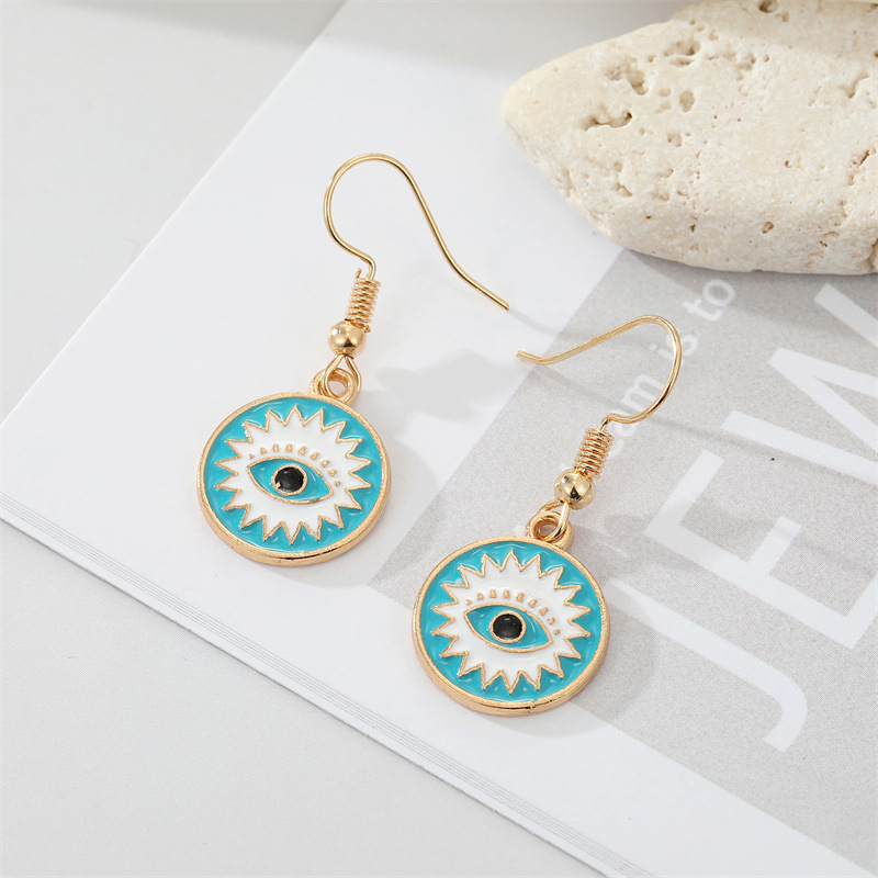 Colored Enamel Evil Eye Dangle Earrings For Women New Vintage Punk Statement Turkish Blue Eye Pendant Earring Wedding Party Jewely