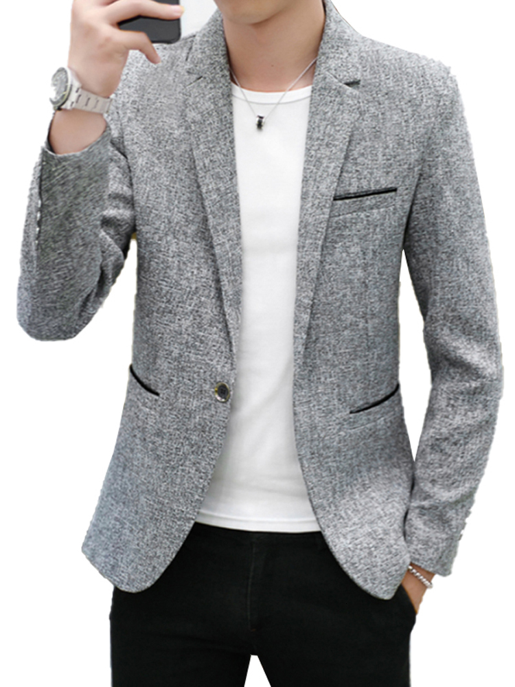 Men's Slim Fit Cotton Blazer Korean Style Casual Suit Jacket, Gray, Navy Blue, Black - Plus Size 4Xl,