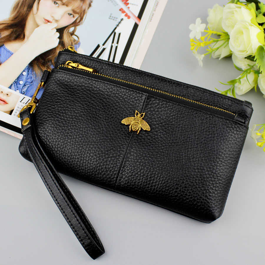 Wallet 100% Genuine Leather Women's Fashion Zippers Bag Long Coin bee Purse Wristband Female Clutch Ladies Real s 221030, Black
Wallet 100% Genuine Leather Women's Fashion Zippers Bag Long Coin bee Purse Wristband Female Clutch Ladies Real s 221030, Black