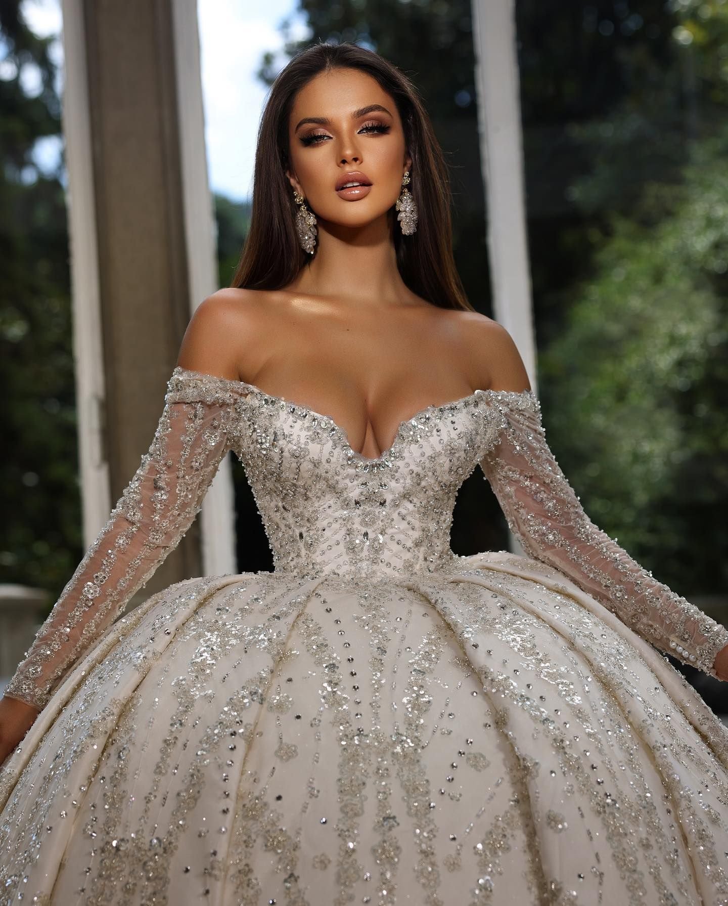 Wedding Dubai Dresses Long Sleeve Bridal Gowns Ball Gown Beading Arabic Off The Shoulder Church Vestido De Noiva
