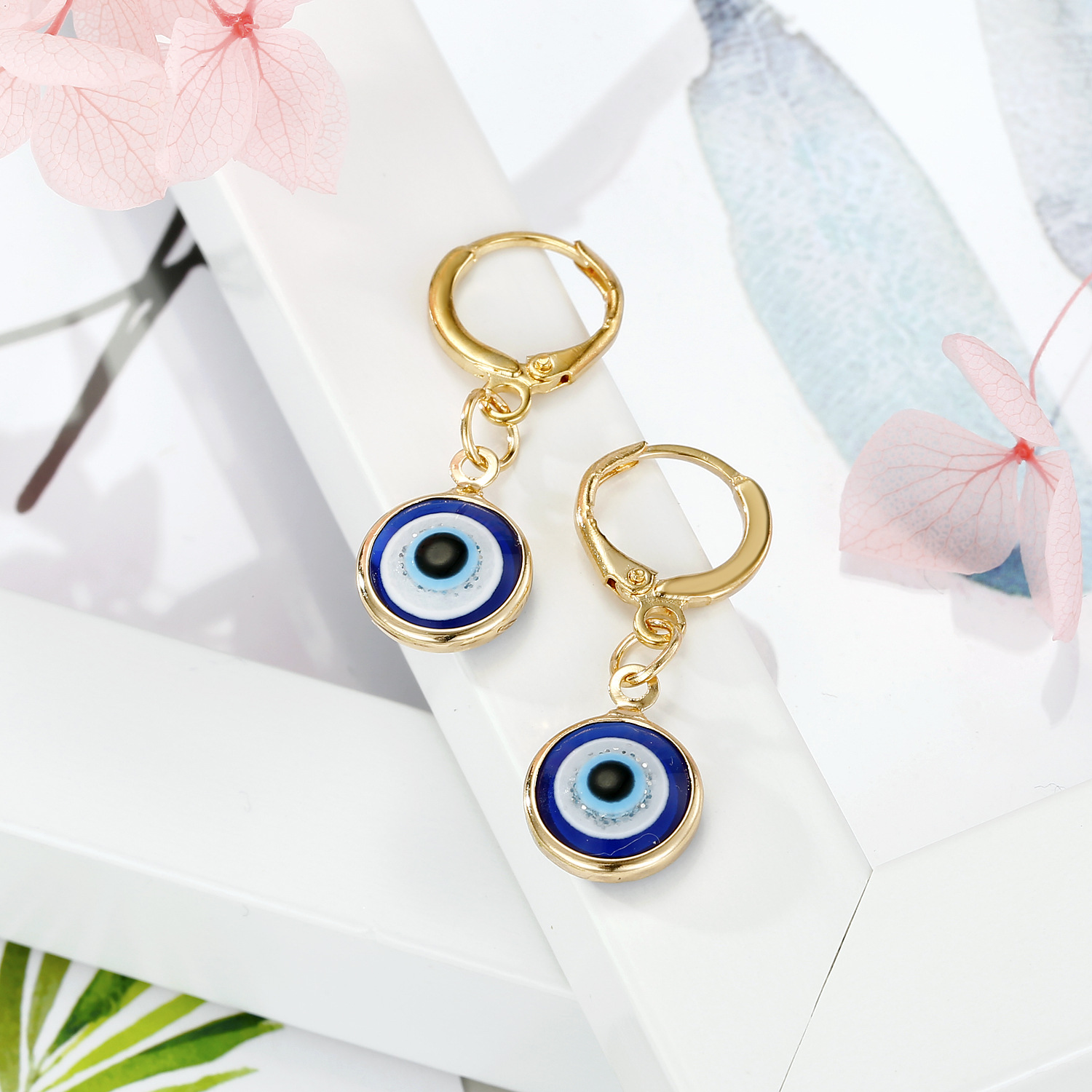 Resin Bling Evil Eye Hoop Earring For Womens Jewelry Fashion Vintage Round Turkish Blue Eye Small Circle Earrings