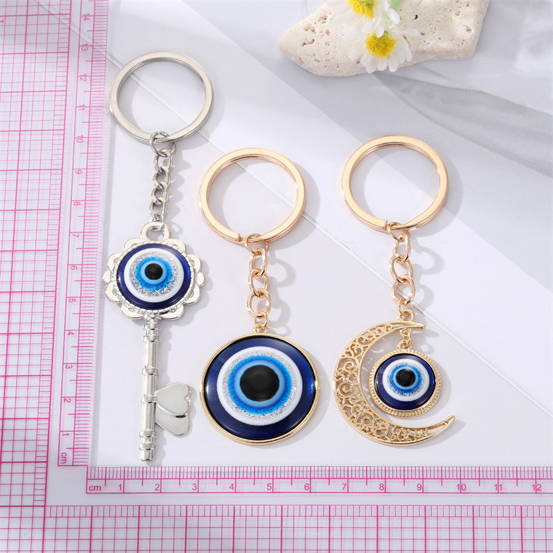 Turkish Blue Eye Pendant Keychain Key Rings For Men Women Evil Eye Bag Car Charms Keyring